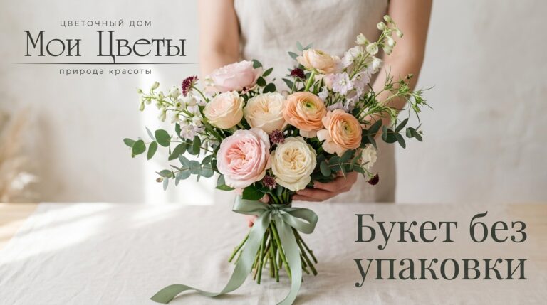 Букет цветов без упаковки, оформленный с аккуратностью