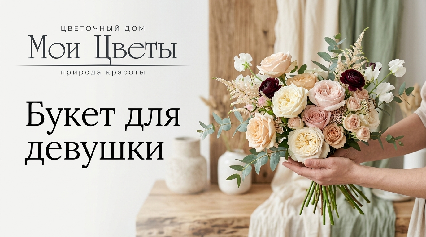 Романтический букет для девушки с розами и пионами