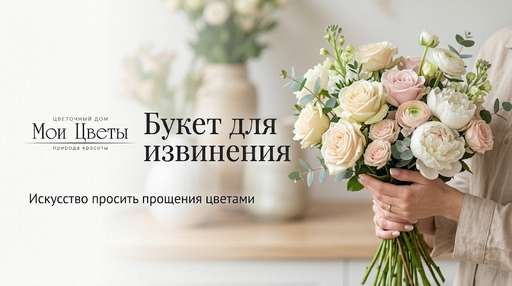 Бuket с розами и пионовидными цветами для извинений