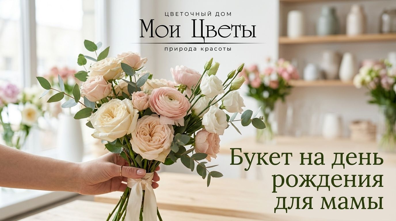 Букет цветов для мамы на день рождения, розы и пионы